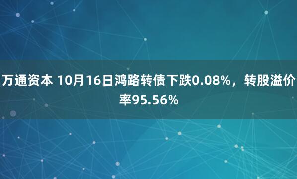 万通资本 10月16日鸿路转债下跌0.08%，转股溢价率95.56%
